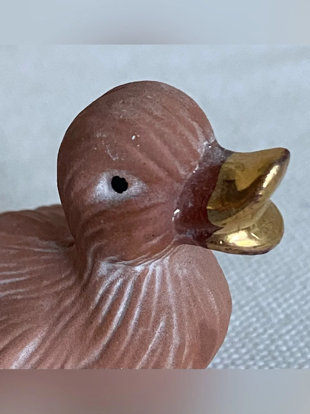 Vintage Terracotta Ceramic Duck Figurine Brown with Gold Trim